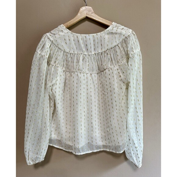 Old Navy Women’s Small White & Gold Sparkly Boho Chiffon Blouse Top Holiday - Picture 8 of 9